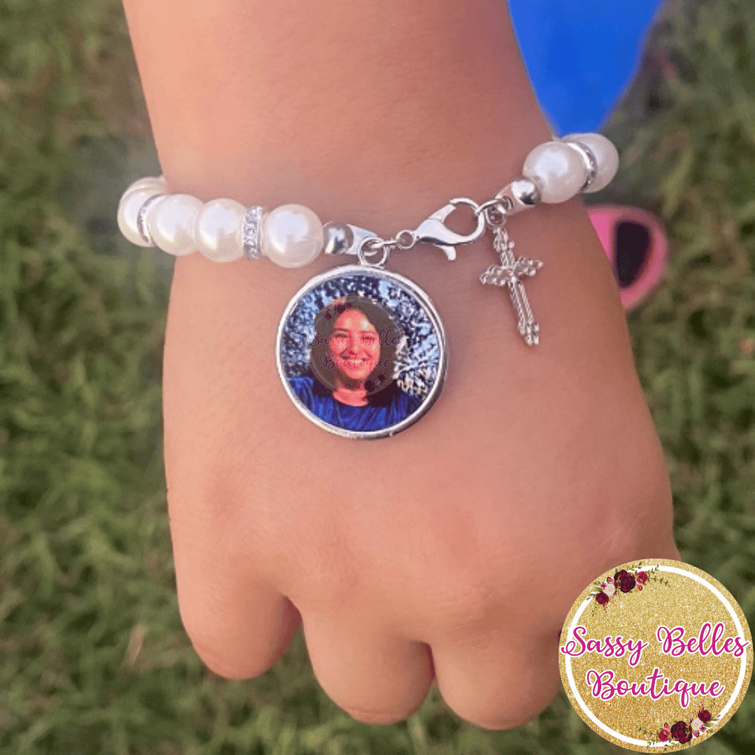 Rosary Bracelet with cross and photo charm